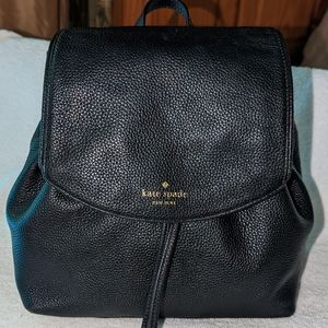 Kate Spade Mulberry Street small Breezy black pebbled leather backpack.